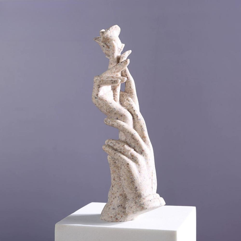 Hand Statues Nordics Hand Holding Rose Figurine Resin Craft Home Decor Abstract Hand Sculpture Creative Modern Living Room Decor