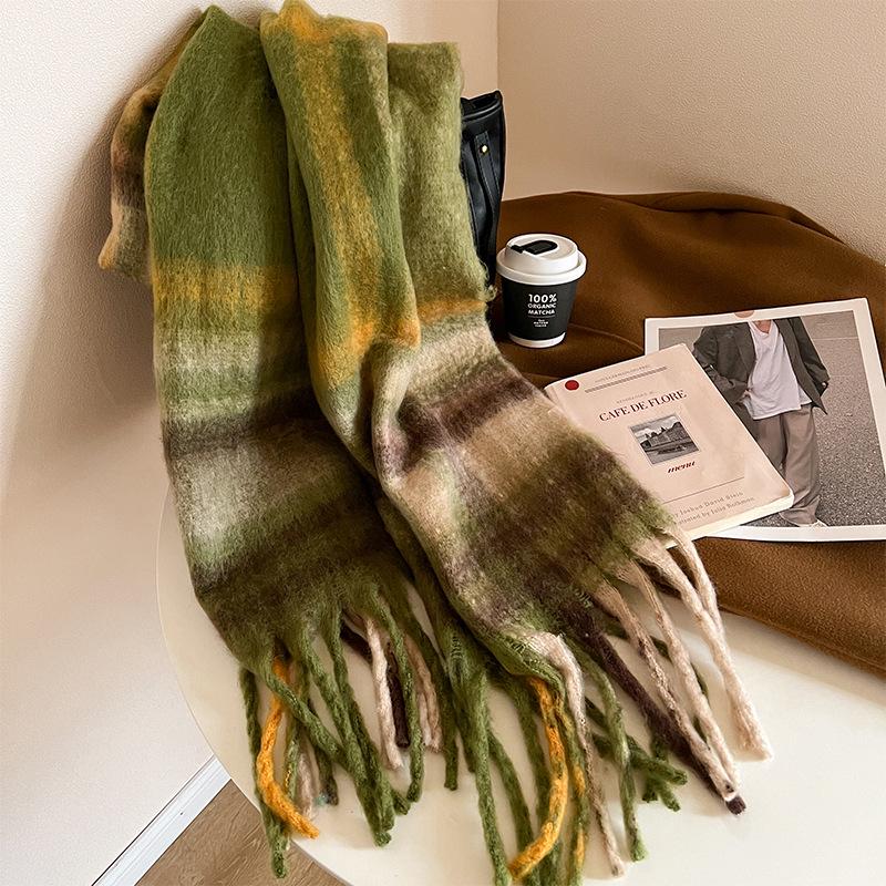 2024 Winter High-End Versatile Striped Scarf: Thickened, Warm, and Chic Korean Autumn/Winter Shawl
