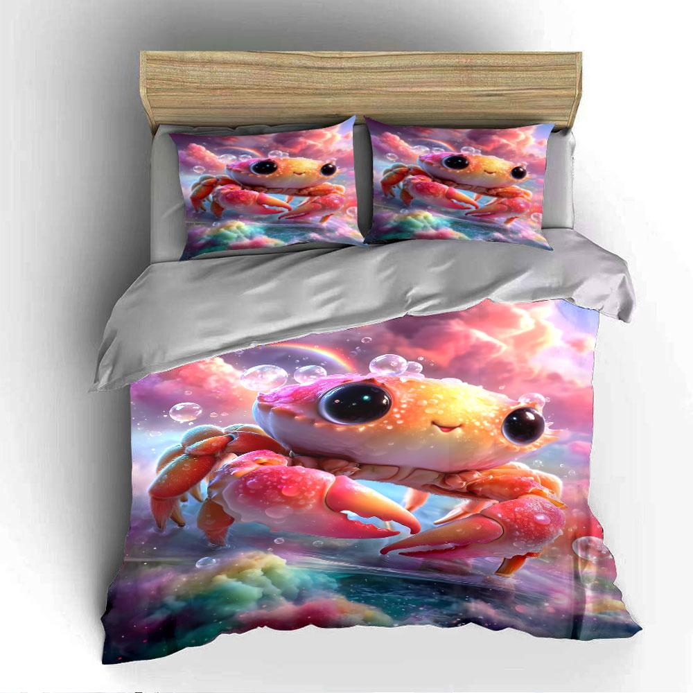 Adorable Rainbow Crab Design Bedding Duvet Cover Set (1*Duvet Cover 2*Pillowcases, without duvet insert)