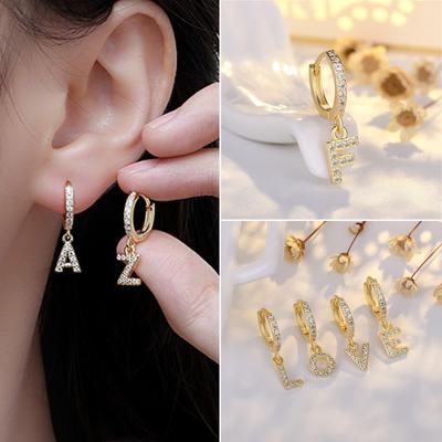 26 English Letters Zircon Ear Piercing Earring Stainless Steel Initial Ear Buckle Gold Color Earrings For Women Jewelry