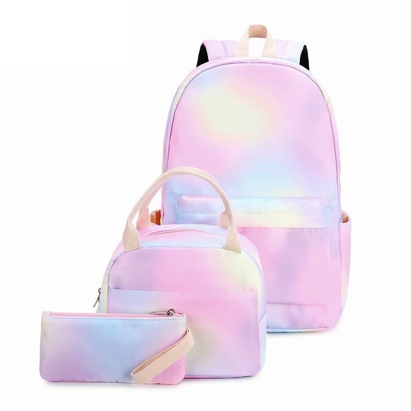 Three-piece Backpack Girls Starry Sky Graffiti Printed School Bag Lightweight Backpack