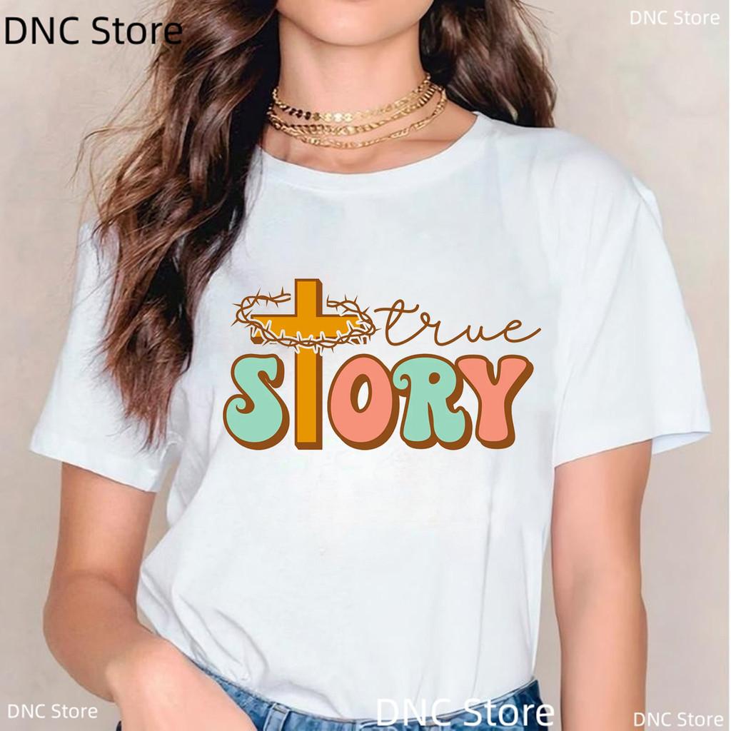Retro Western Happy Easter Jesus Letter Print Femne Tshirt Fashion Harajuku White O-Neck Shirt Tops Women'S T-Shirt Wholesale