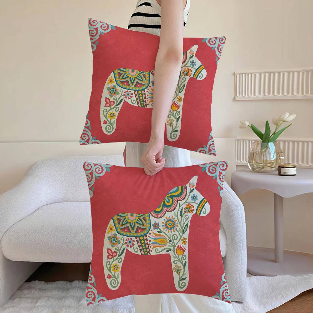 

Наволочка с принтом Дала-лошадки Наволочка против пылевых клещей Потайная молния Шелковистый короткий плюш Чехол для диванной подушки 12x12Inch