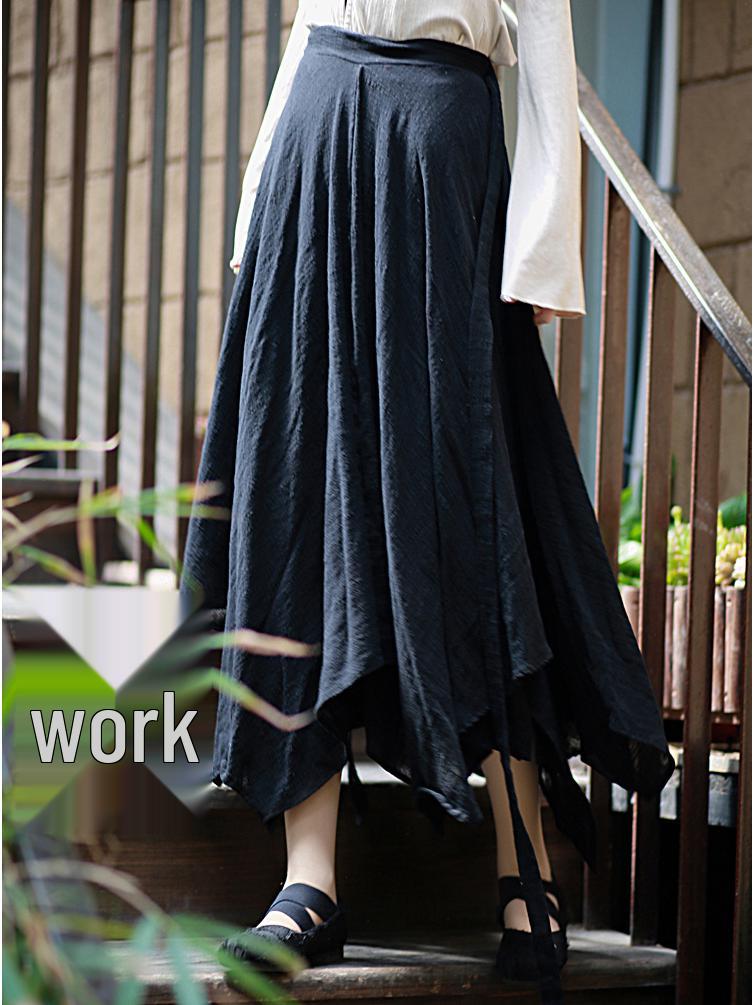 Women's Spring/Summer Cotton Linen Bamboo Ribbon Skirt - Irregular Chinese Style.