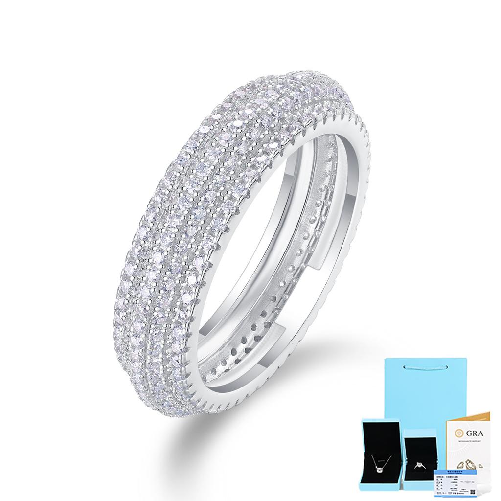 S925 Silver Moon Shadow Streamer Ring Moissanite With Rings All Over