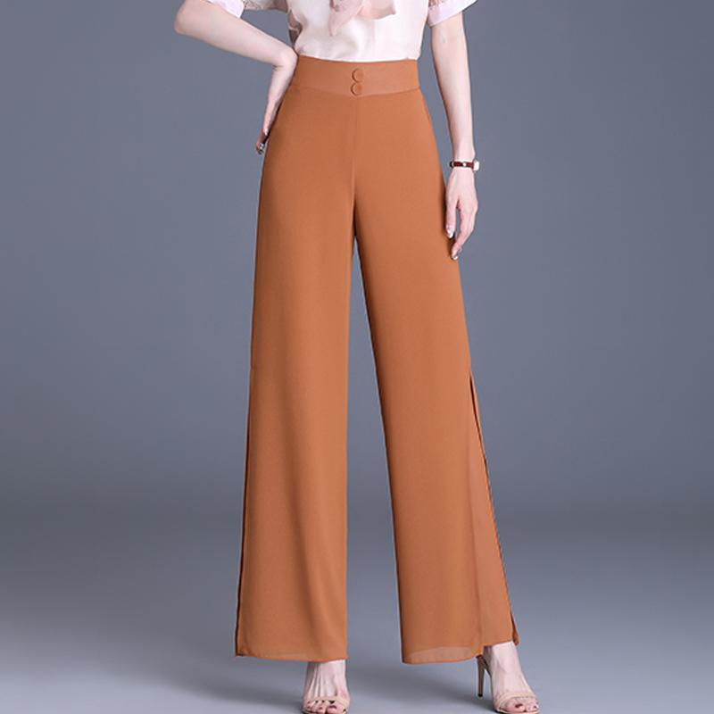 Dámské letní šifonové široké kalhoty s vysokým pasem ležérní černé dlouhé kalhoty