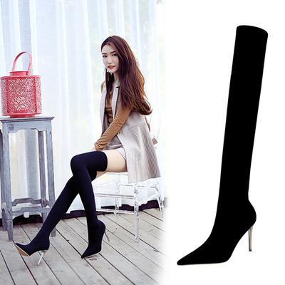 Fashion Women Thin High Heels Sexy Over The Knee Elastic Socks Boots Pointed Toe Stockings Boots Stiletto Botas Femininas Frete Grátis