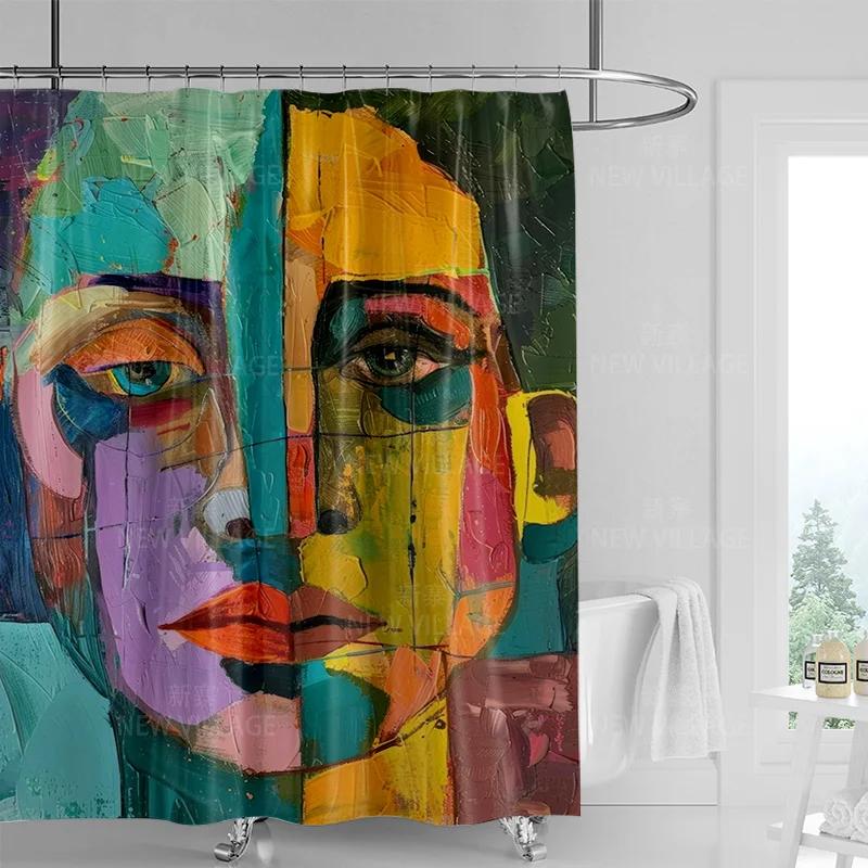 Abstract Graffiti Shower Curtain Machine Washable Fade-proof Nordic Family Bathroom Decorative Shower Curtain 180x200