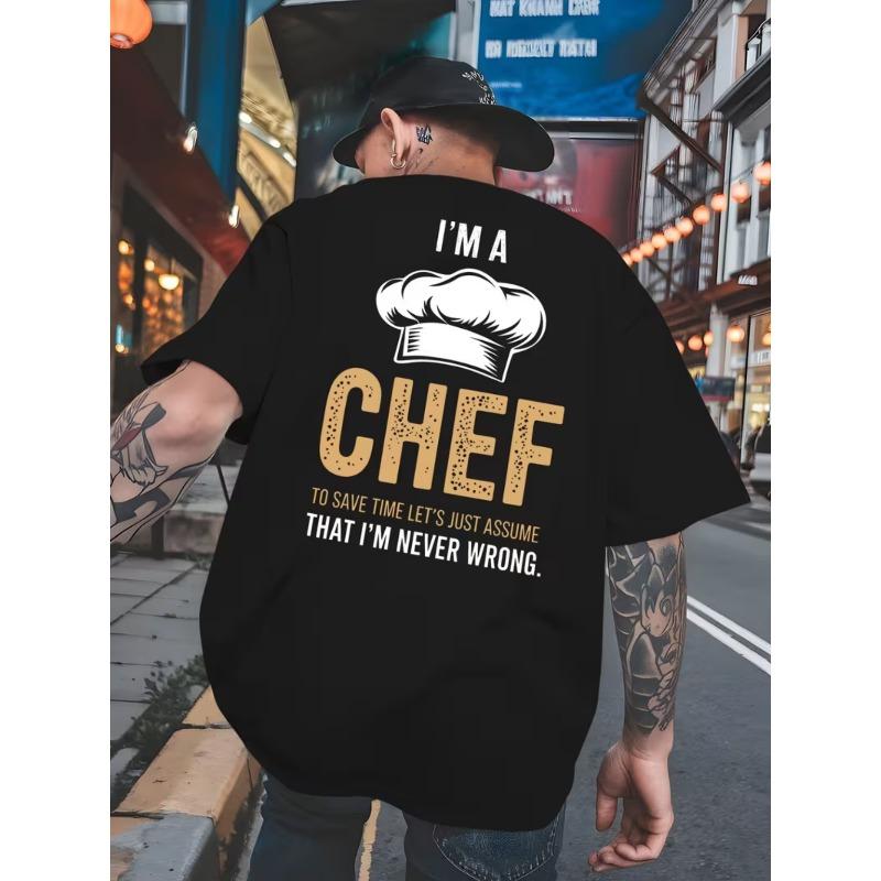 

New Men s Pattern T-shirt - I Am a Chef Back Print, Kitchen Cap Design, Breathable Short Sleeved Round Neck Summer T-shirt S чёрный