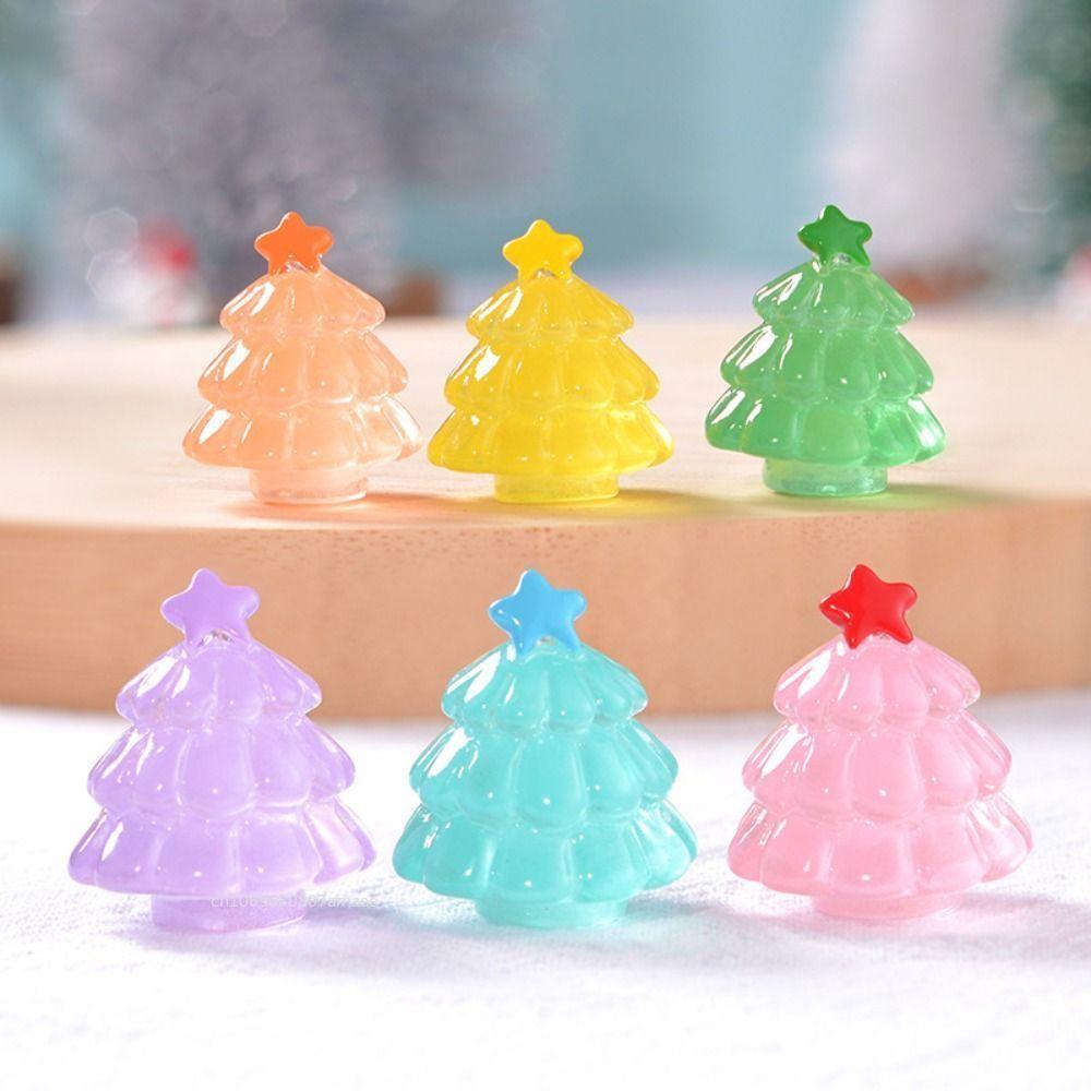 Mini Christmas Tree Micro Landscape Figure Ornament Luminous Pine Tree Decorations Ornament Desktop Decor Resin Craft