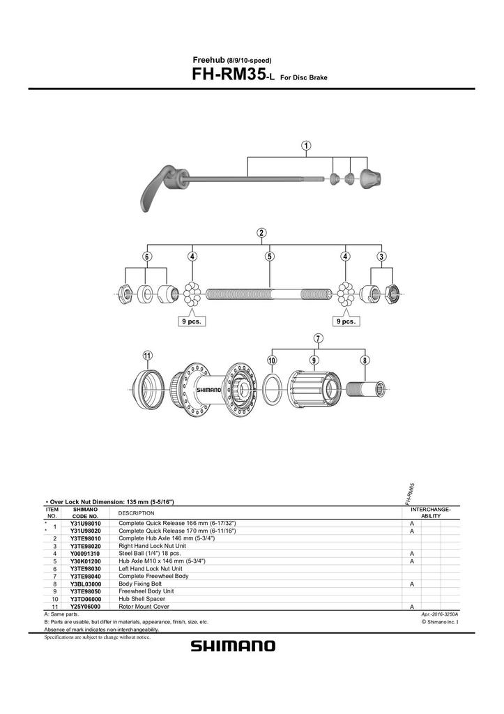 Shimano Freewheel Assembly Repair Part Y3TE98040 FH-RM35-L