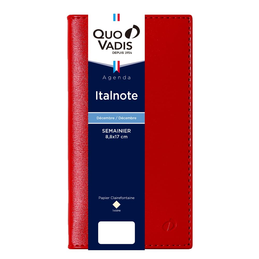 

Quo Vadis 2026 Edition Italnote/Soho Planner Diary (Weekly Left, Starting December 2025, Slim Size 17 x 8.8cm, French Edition) Red (qv28405rd)