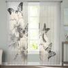 Black And White Butterfly Flower Art Drapes for Living Room Decoration Chiffon Sheer Kitchen Bedroom Curtain