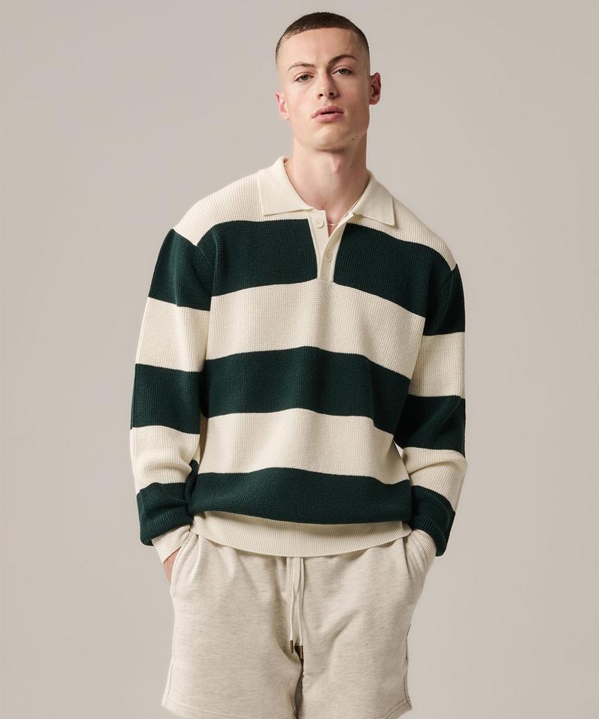 Yaichi Striped Merino Wool Waffle Rugby - Sycamore