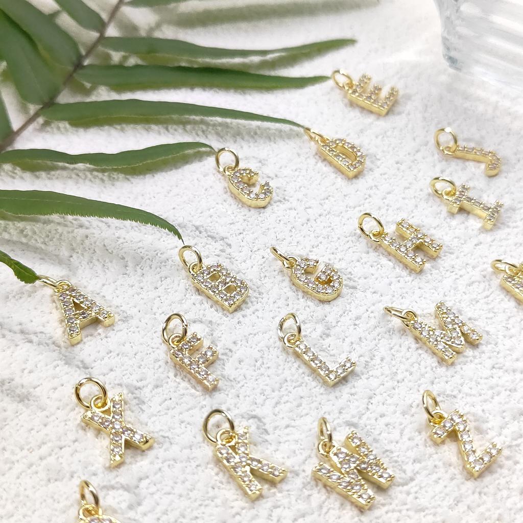 Trendy Gold Color Micro-inserts Zircon Alphabet Charm DIY Making Letter Pendant Necklace Bracelet Accessories Fashion Jewelry