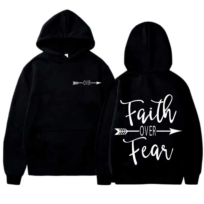 2026 Faith Over Fear Printed Hooded Sweatshirt - Unisex Casual Long-Sleeved Hooded Sweatshirt - Hip-Hop Style Harajuku Hooded