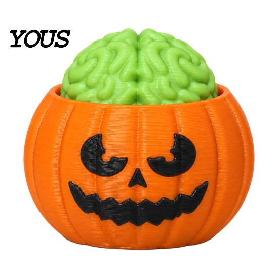 Desktop Plaything Halloween Pumpkin Stress Relief Toy, 3D Printed Sensory Fidget Realistic Gift for Friends Soft Rebound Brain Shape Squeeze