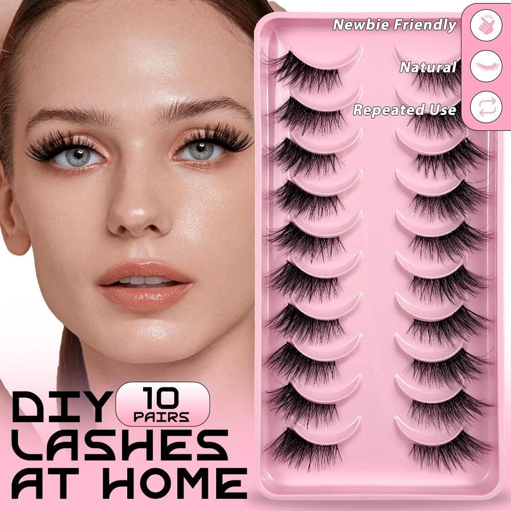 10Pairs Soft Fluffy Half Lashes HandMade Cat Eye Lashes Reusable Faux Cils  Eye Makeup Tools