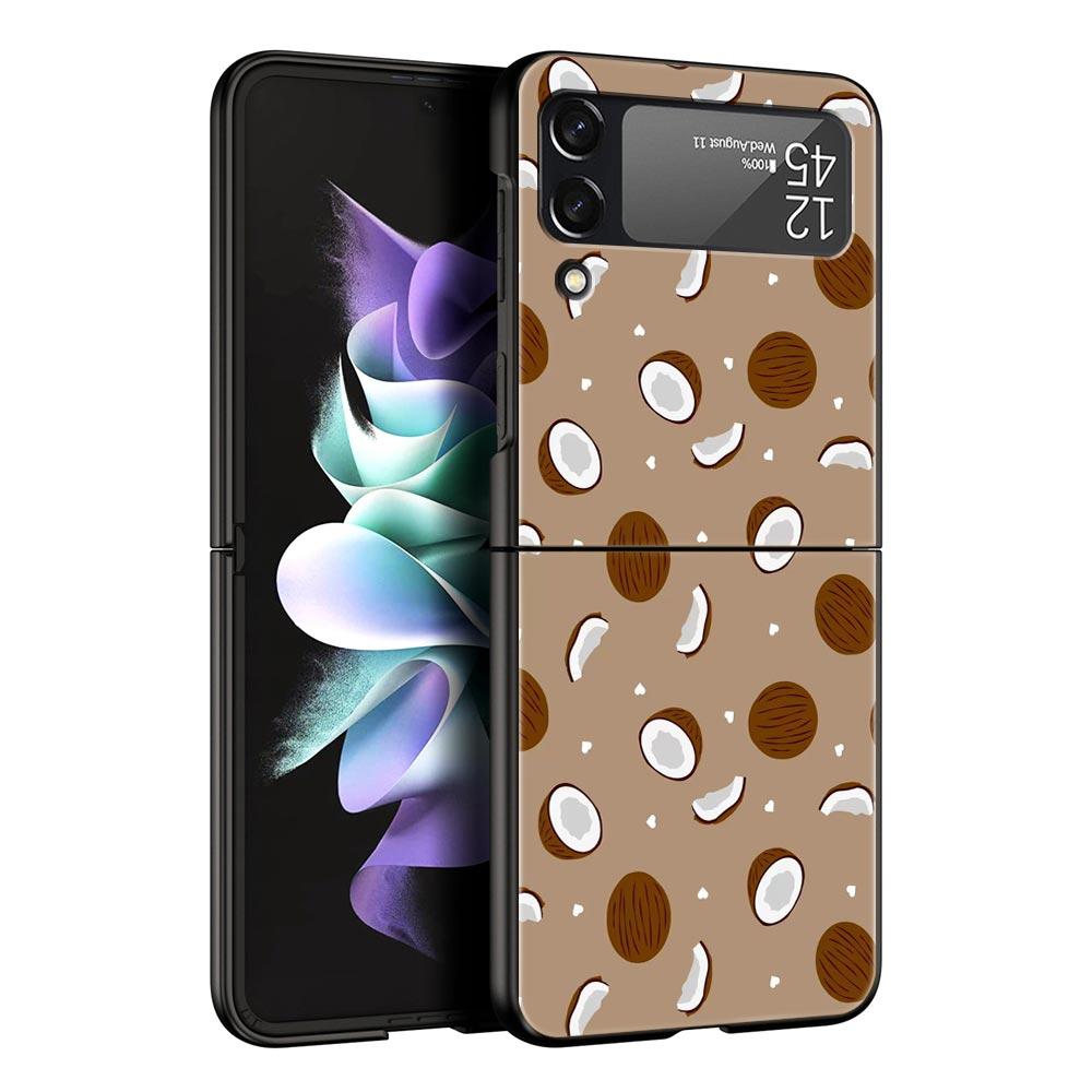 Phone Case for Samsung Galaxy Z Flip 3 4 5 6 7 Folding Black Shell For Samsung Z Flip4 Flip5 PC Hard Cover Summer Coconut