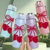 1PC Twin Red Hearts Bow Line Art 750ml Color Plastic Sports Water Bottle Leakproof Flip Straw Lid Suitable for Sports Office Home Use