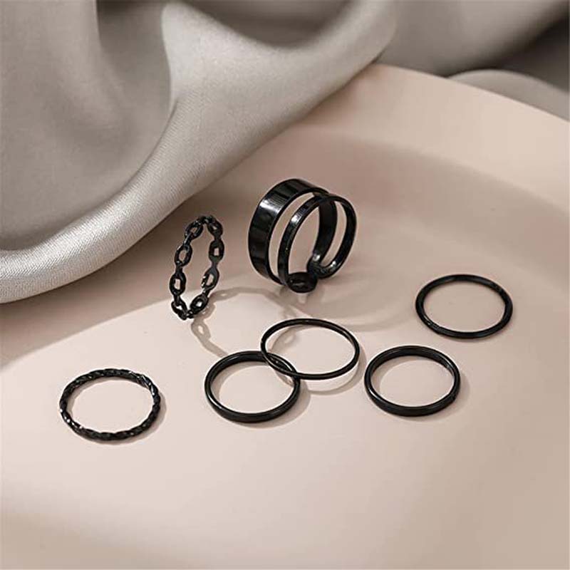 7Pcs/set Punk Finger Rings Black Rings Set Statement Korean Style Joint Ring For Women Gothic Fashion Jewelry 2026 Cool Vintage