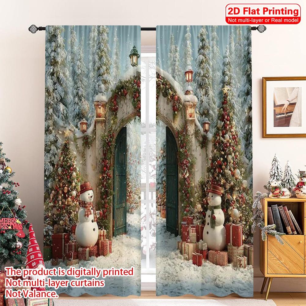 

Flat Printing Merry Christmas Popular Curtain Snow Arch Polyester Without Electricity Festive Curtains Set Of 2 Made Washable W100*H70(CM)-Hooks&2PCS