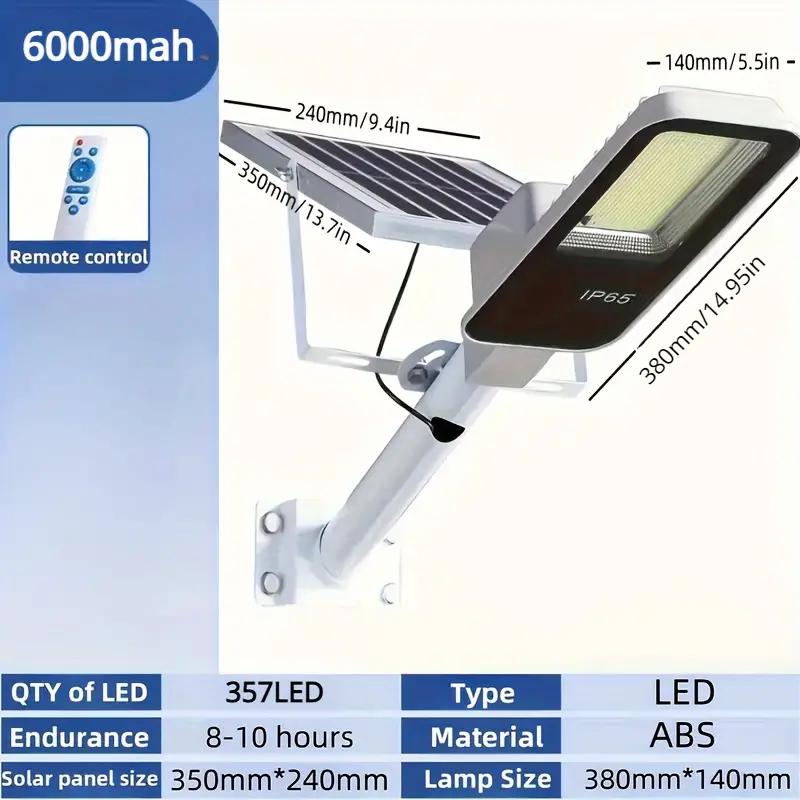357LED Powerful Outdoor Solar Street Light 6500K IP65 Waterproof 4000/3000mah Street Light For Garage Garden Wall Lamp