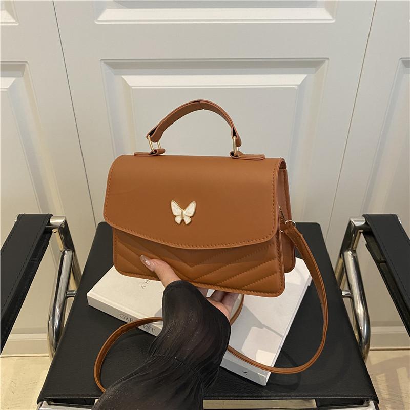 Vintage Faux Leather Shoulder Bag for Women, Butterfly Decor Small Crossbody Purse, Square Bag for Daily Use