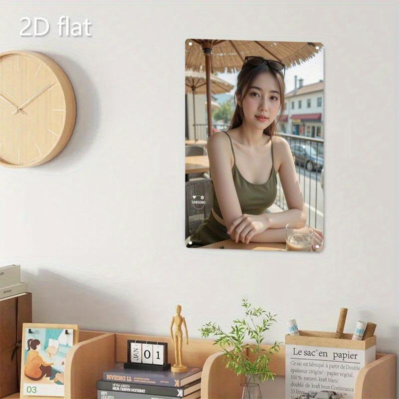 Cartello Metallica Retrò Caffè Coreano Poster Donna Verde - Robusto Rustico Decorazione Casa Segno di Ferro
