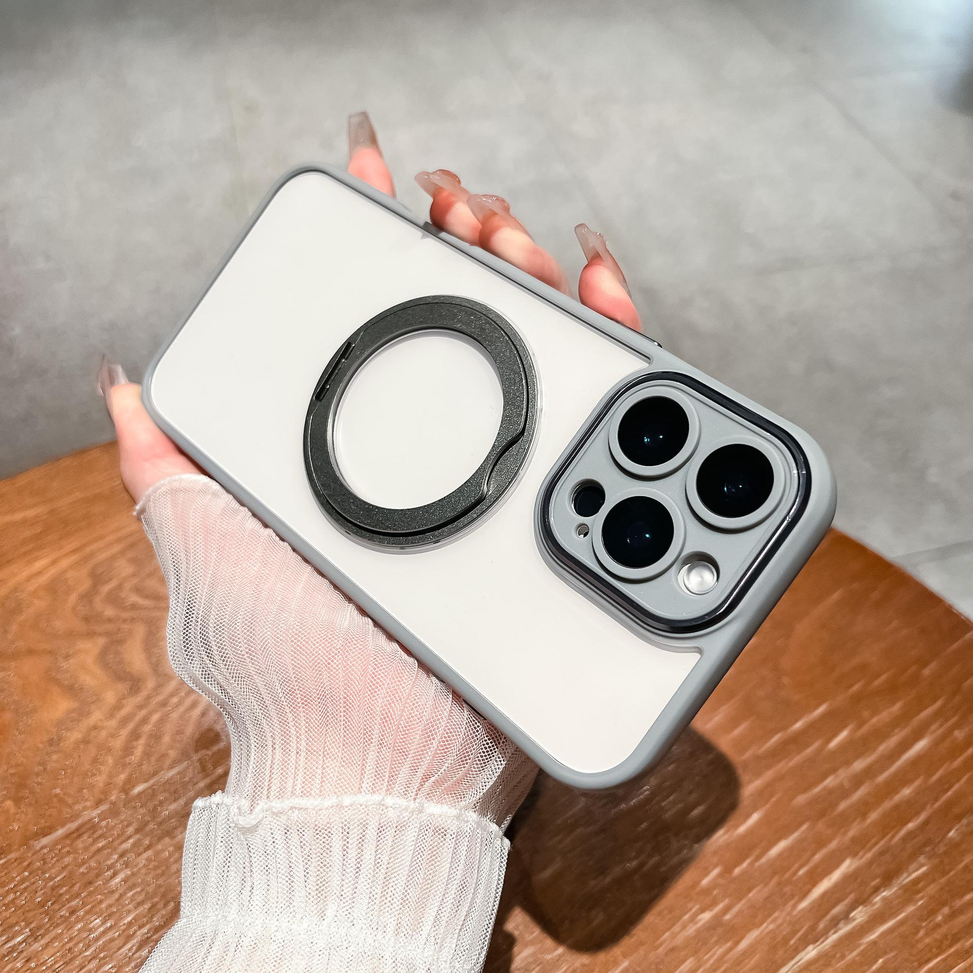 

Подходит для чехла для мобильного телефона Apple 16proMax с вращающимся магнитным держателем IPhone 15 Полностью закрывающий 14 Прозрачный защитный чехол iPhone16 серый