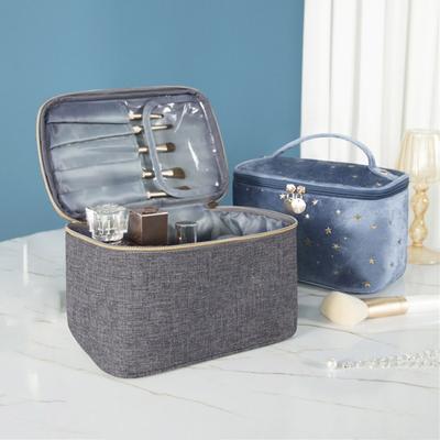 Retro-Make-up-Box aus Samt mit Stern-Stickerei, Aufbewahrungskoffer für Kosmetik, Reise-Organizer