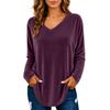 Women's Color V-Neck Long Sleeve Pullover Top for Casual Commuting and Daily Wear