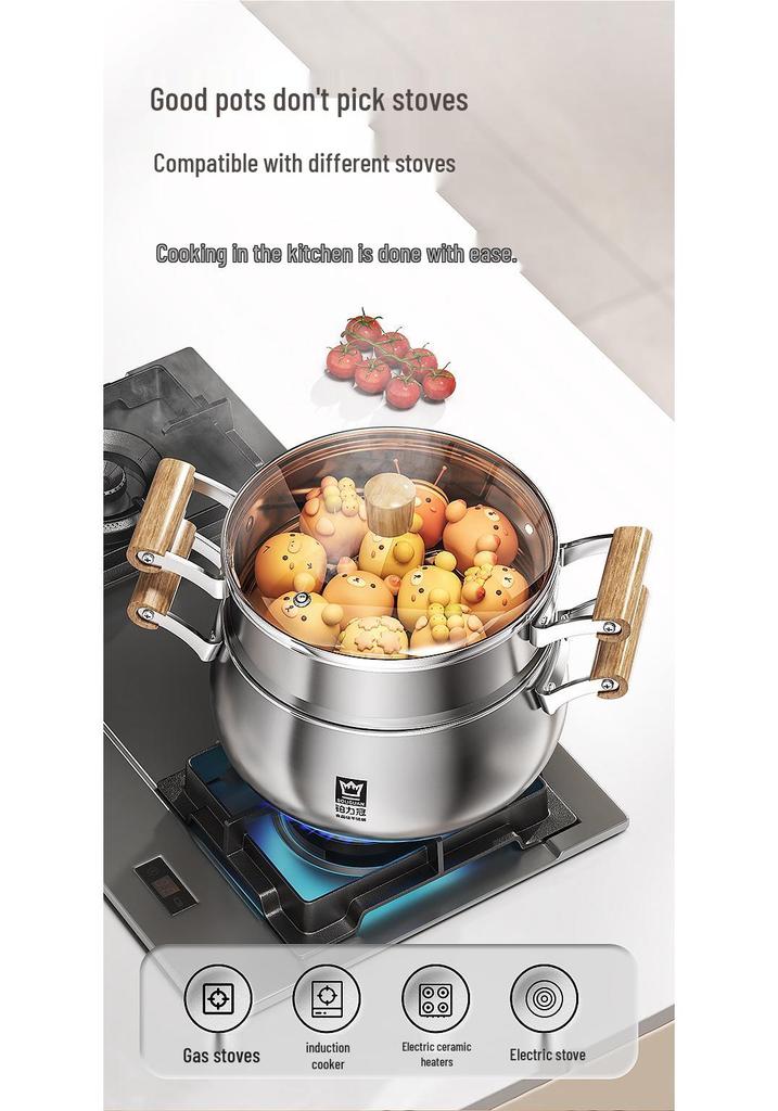 Large Capacity 2-Layer Stainless Steel Steamer Pot for Cooking and Stewing