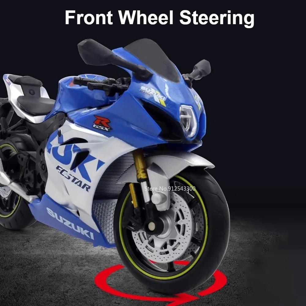 1:12 Scale SUZUKI GSX R1000R Motorcycle Model Toy Alloy Body Rubber Tire Motor Models Free Wheeling Shock Absorption Kids Gifts