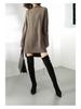 Women's Mid-Length Knitted Wool Sweater Dress with Half-High Neck and Slit – Fashionable and Loose for Autumn and Winter.