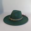 Felt Hat with Vintage Leather Belt, Fashionable European and American Jazz, Classic Church Style, Wide Brim, 9.5cm