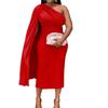 T Women's Autumn Fashion Slant Shoulder Solid Color Pleated High Waist Tight Dress Dress