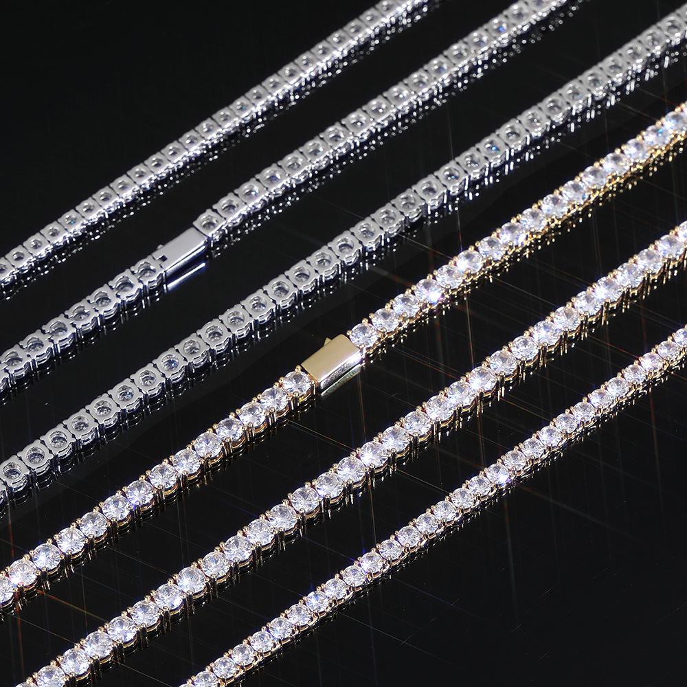 Zubehör Federverschluss Tennis Kette Zirkonia Halskette Hip Hop Zubehör Vollbesetzt Diamant Herren Halskette