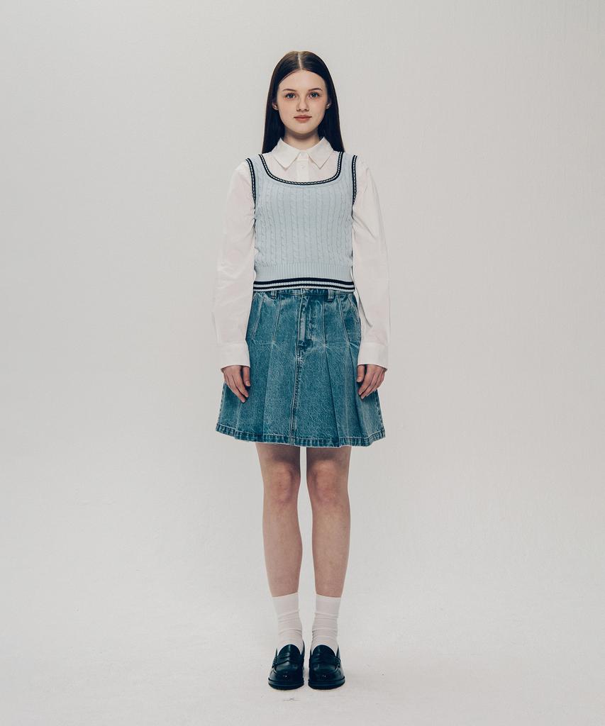 YALE Cable Knit Sleeveless_Blue Gray