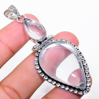 White Topaz Gemstone Handmade 925 Sterling Silver Jewelry Pendant 2.72"