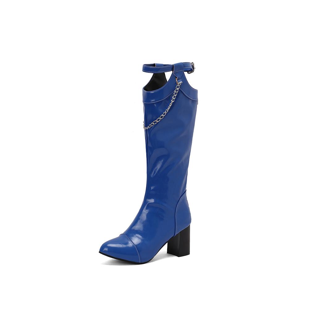 Hnědočervené dámské vysoké boty na podpatku, velká velikost 48