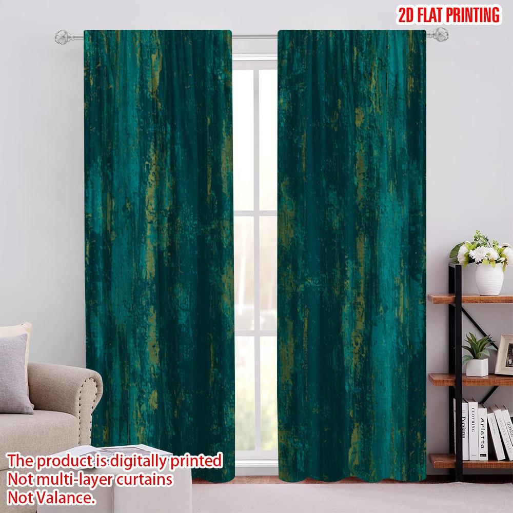 

2D flat printing 2pcs Window Curtains blue texture Machine Washable Fabric Without Electricity Holiday Decorations Applies to 100*130 Rod Pocket 1pcs