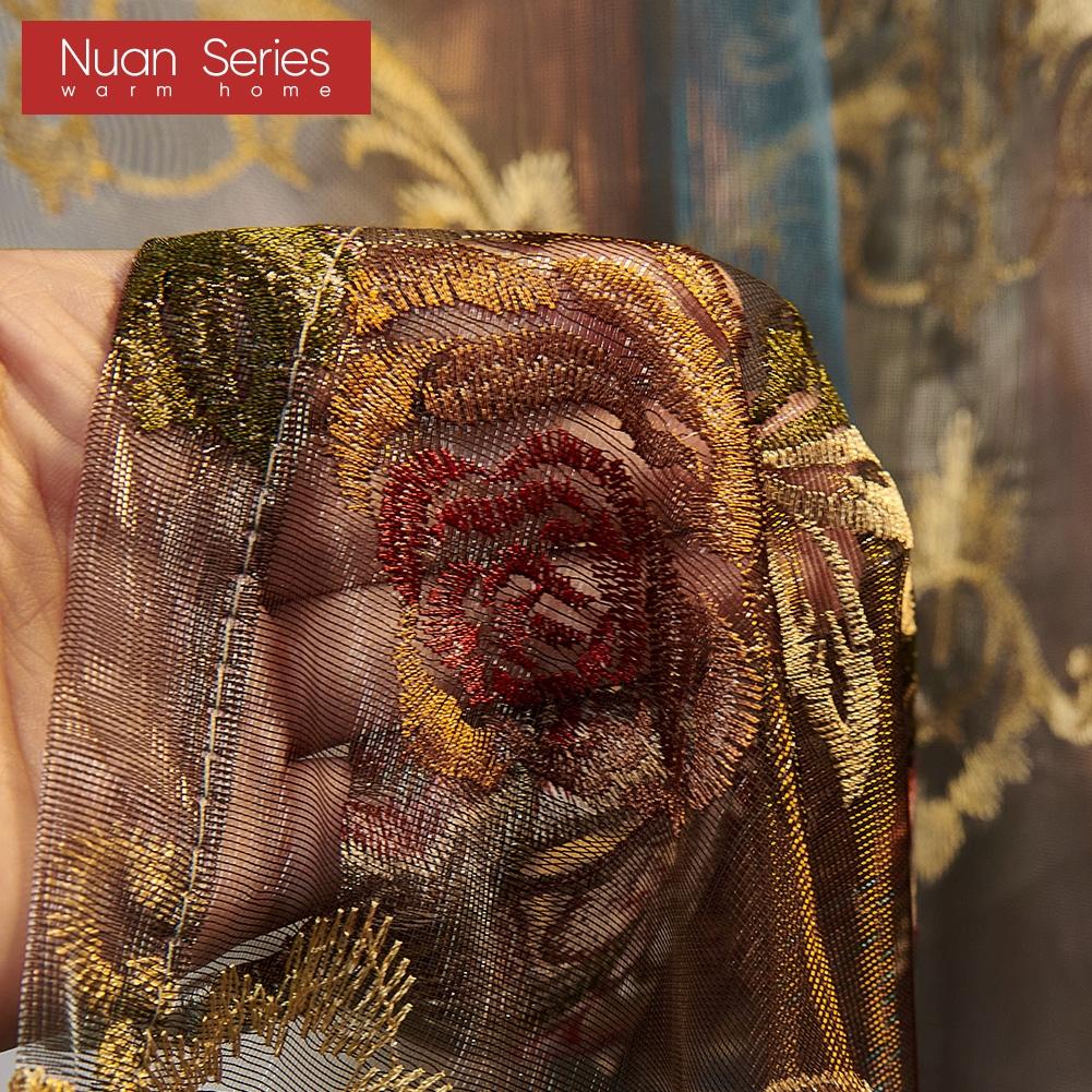 A Set of Fashionable High-quality Exotic Luxury Double-layer Embroidered Curtains for Living Room Windows Drapes Panel Decoration Nuan Series