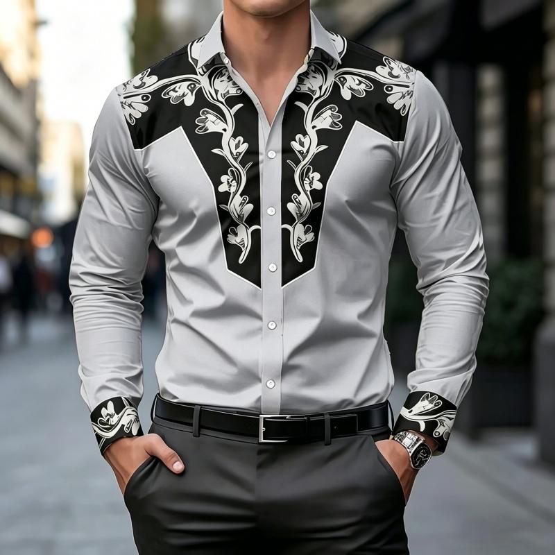 2026 New Men s Shirt Light Luxury Style Printed Shirt Personality Trend Casual Long Sleeved Top Street Style Trendy Men s Top S
