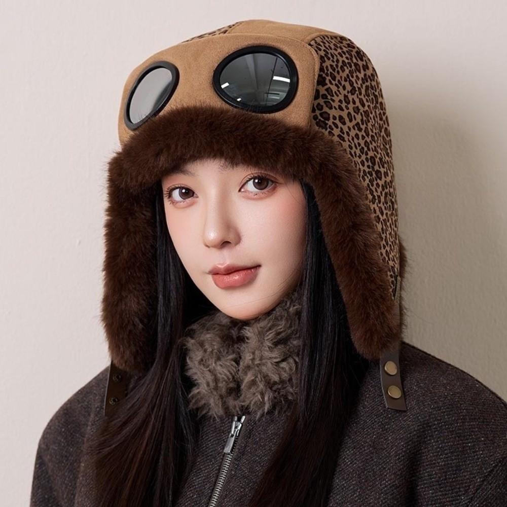 Fleece Lined Leopard Print Trapper Hat Warm Winter Hat Snow Activities