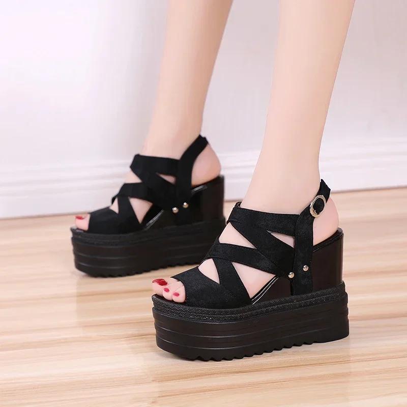 Fashion 12CM Open Toe Platform Mules Sandals  Ladies' Slippers Platform Luxury Slides Slipers Women Designer Summer Rome Slippers Platfo
