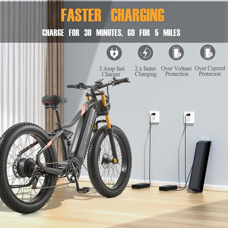 BURCHDA HC26 3000W elektrické horské kolo s duálním motorem, 48V 30Ah baterie, 26palcové elektrické horské kolo pro muže, elektrické městské kolo 120KM