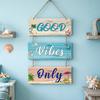 Strand-Thema Wandschild Nur Gute Vibes Holz-Hängeschild mit Hanfseil Küsten-Ozean-Stil Willkommensschild für Veranda Zaun Außen Innen Dekoration