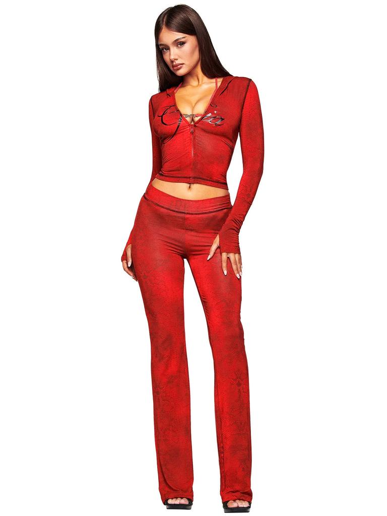 Women's Long Sleeve Cropped Tracksuit Set with Flare Pants
