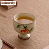 90ml Handmålad Granatäpple Keramisk Tekopp Kräm Ru Ugn Arhat Kopp Hög Högfotad Kopp Hushåll Mästare Enkel Chazhan Teservis